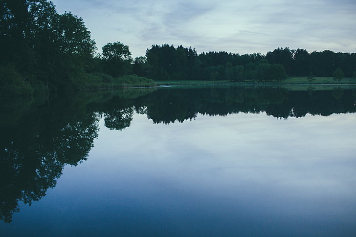 Lac, étang, vitreux, réflexion, calme, tranquil, paysage