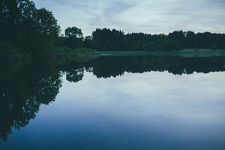 jezero, rybník, sklovité, reflexe, klid, klidný, krajina