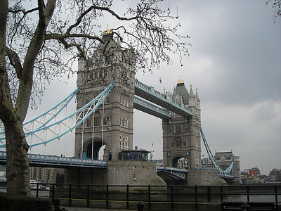 Tower bridge, London, most, oblaki