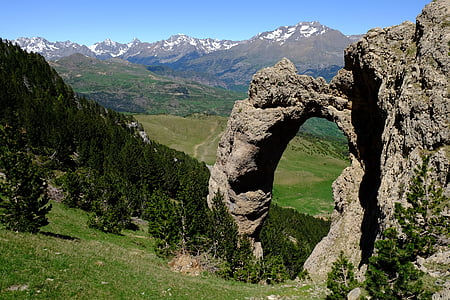 Pyrénées, Lago, paisagem, montanhas, arco, pedra, natureza