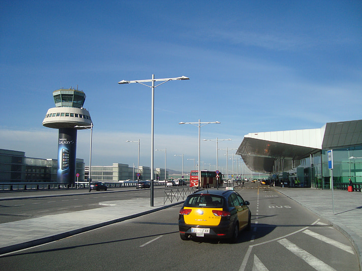 Barcelona, Spanien, flygplats, tornet, staden