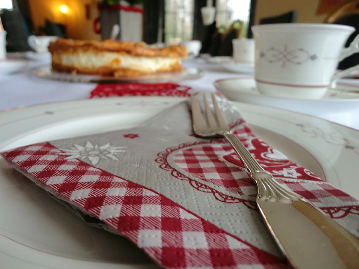 tableware, silver, silver fork, board, cover, red