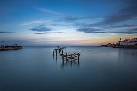 bay, old pier, ocean, england, water, sea, tranquility