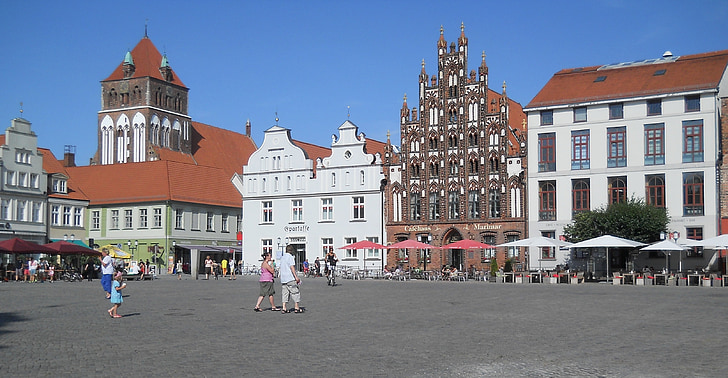 Greifswald, mercado, ciudad, humano, arquitectura