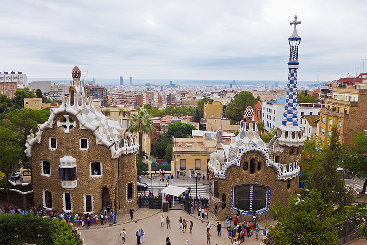 Barcelona, Španělsko, město, parku, Park guell, mozajka, Lavička