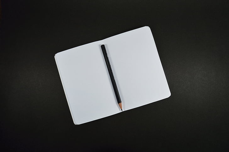 black, pencil, white, paper, sheet, notepad, notebook