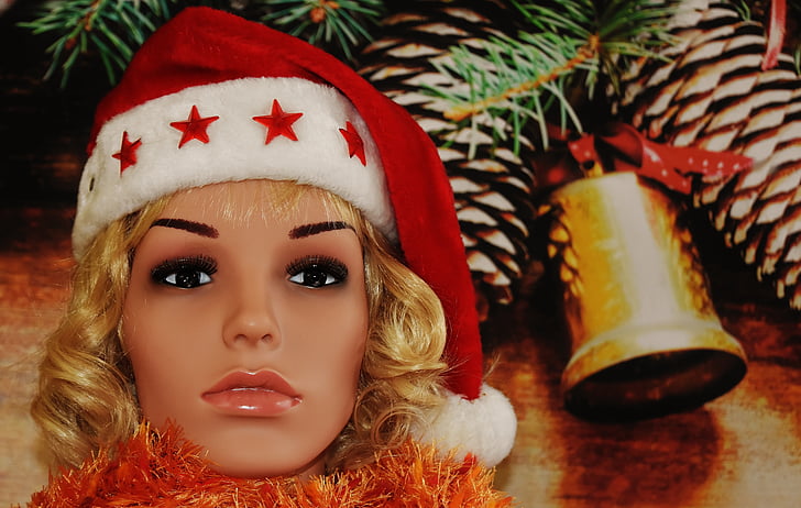 Žena, Pěkné, Vánoční, Santa čepice, obličej, mladý, Střelba