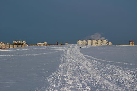 Nizhnevartovsk, Siberia, dingin, embun beku, pemandangan musim dingin