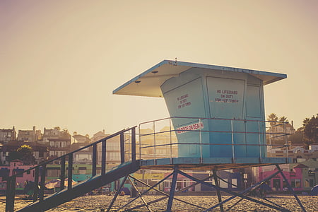 blue, steel, watchtower, photo, day, time, lifeguard