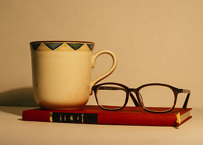 杯, 书, 眼镜, 框架, 镜头, 寒意, 放松