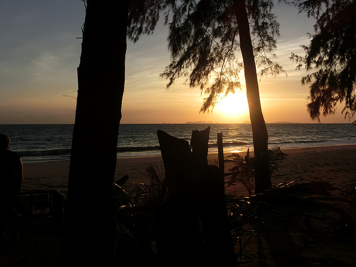 sunset, beach, sea