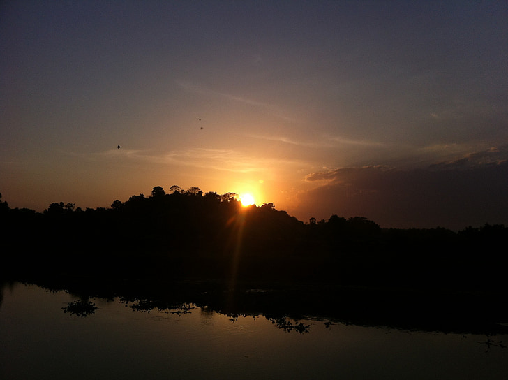 posta de sol, vora del riu, Sri lanka, cel, núvols, a l'exterior, escèniques