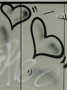 Graffiti, trái tim, phun, màu sắc, màu xám, màu đen