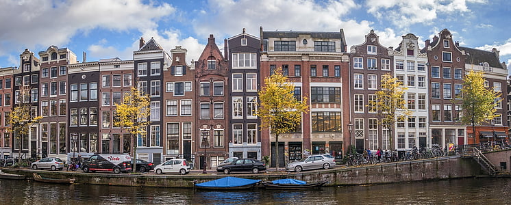 amsterdam, canal, water, urban, architecture, houses, trees