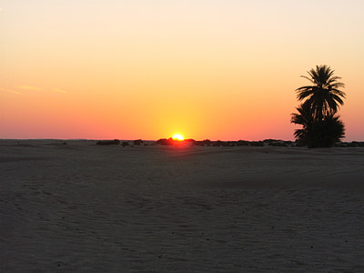 Tunisien, öken, solnedgång, naturen, stranden, havet, skymning