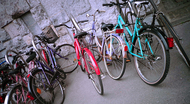 sykkel, farger, parkering