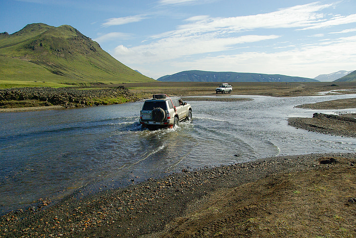 Island, řeka, Ford, 4 x 4, Landmannalaugar