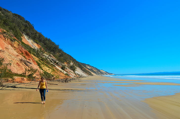 Australien, stranden, kusten, Sand, Flicka, sommar, Queensland