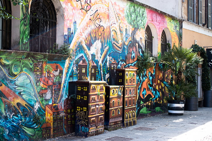 graffiti, Milà, Via santa croce, paret, pintura, Art, color