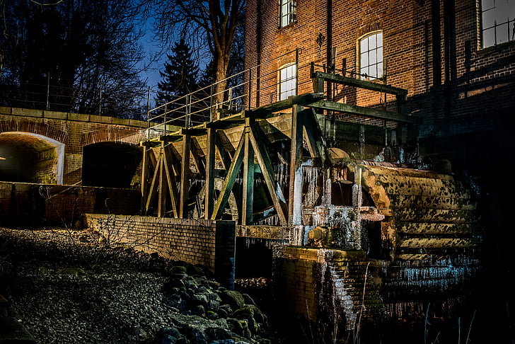 water mill, old, waterwheel, mill wheel, bach, rotation, town of barmstedt