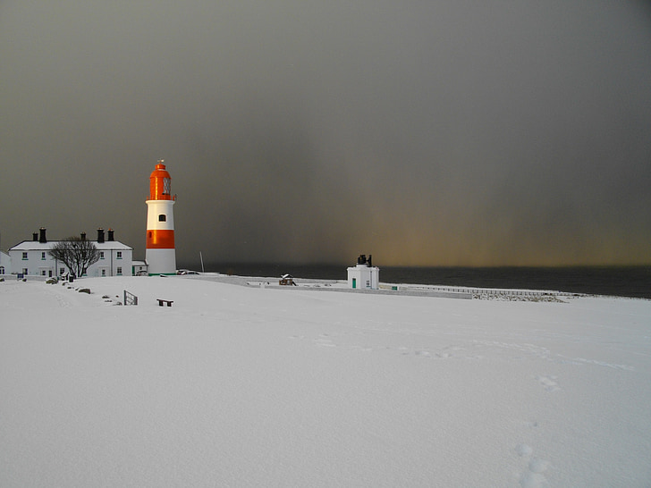 phare, neige, South shields, Côte, froide, Beacon, glace