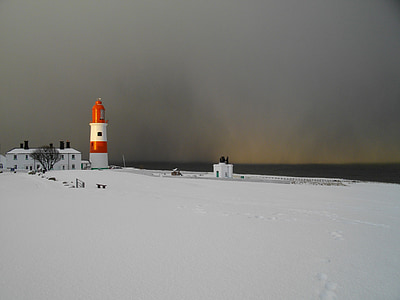 Leuchtturm, Schnee, South shields, Küste, Kälte, Leuchtfeuer, Eis