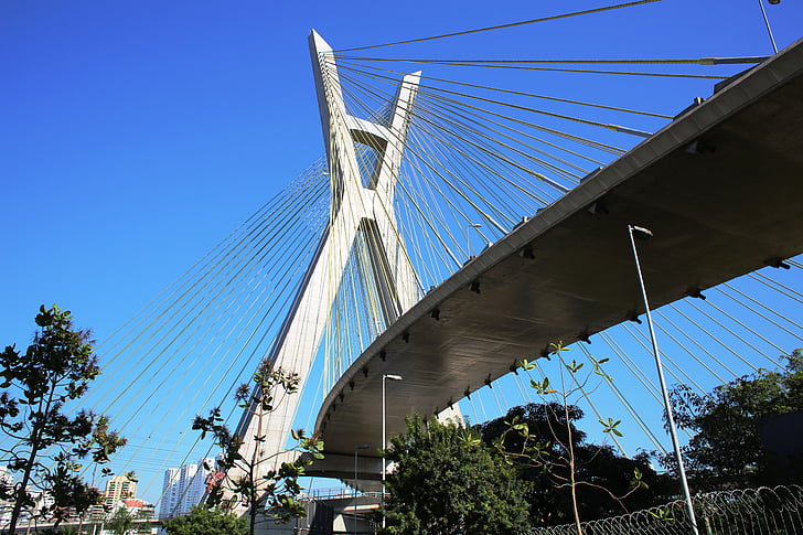 Pont, atirantat, São paulo, arquitectura, moderna, cel blau, fons natural