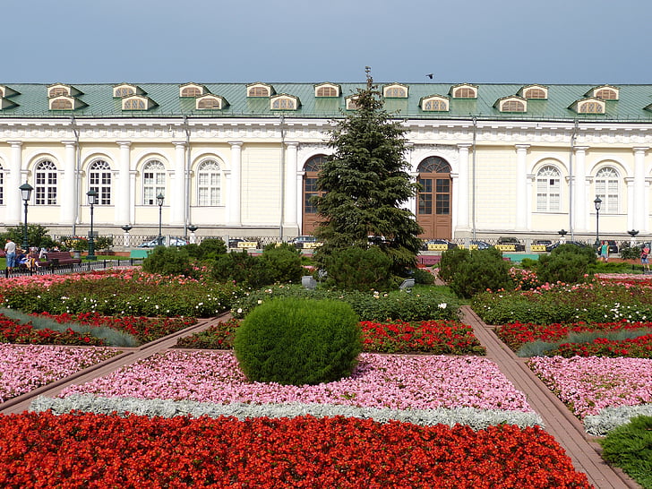 flower bed, moscow, russia, capital, kremlin, park, bed