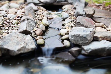 vodopád, rybník, kameny, posun-nakloněná rovina, plynně, voda, miniaturní