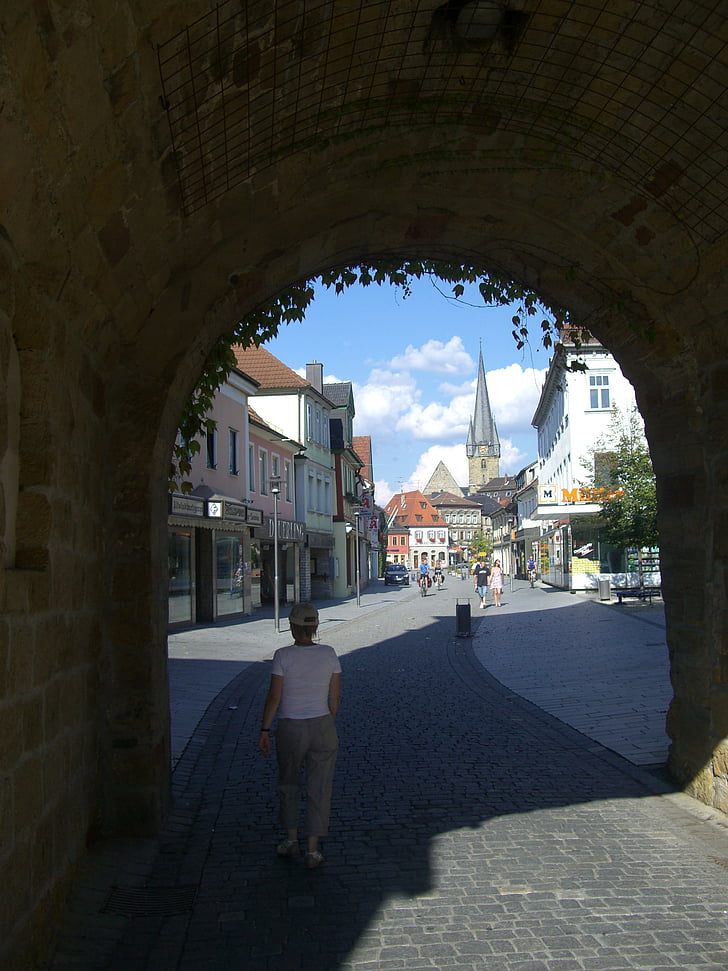 City gate, bevitel, fény, árnyék, Lichtenfels, felső-Frankföld