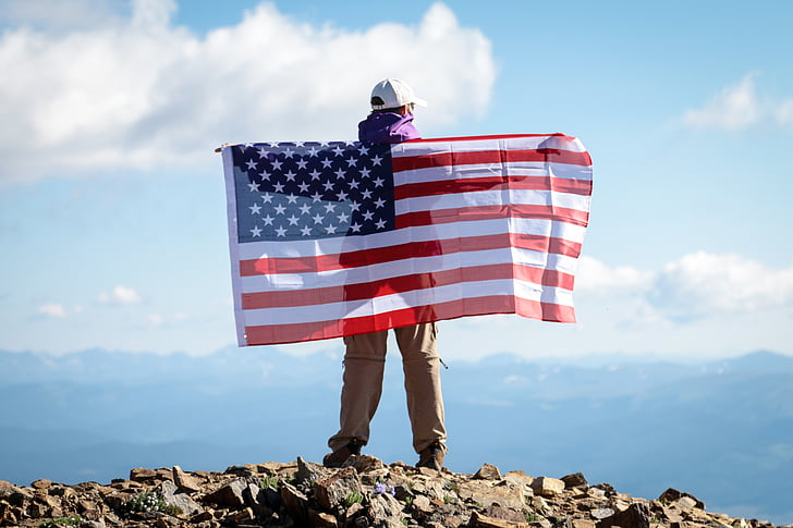 σημαία, Αμερική, βουνό, πατριωτισμός, πανό, εθνική, λευκό