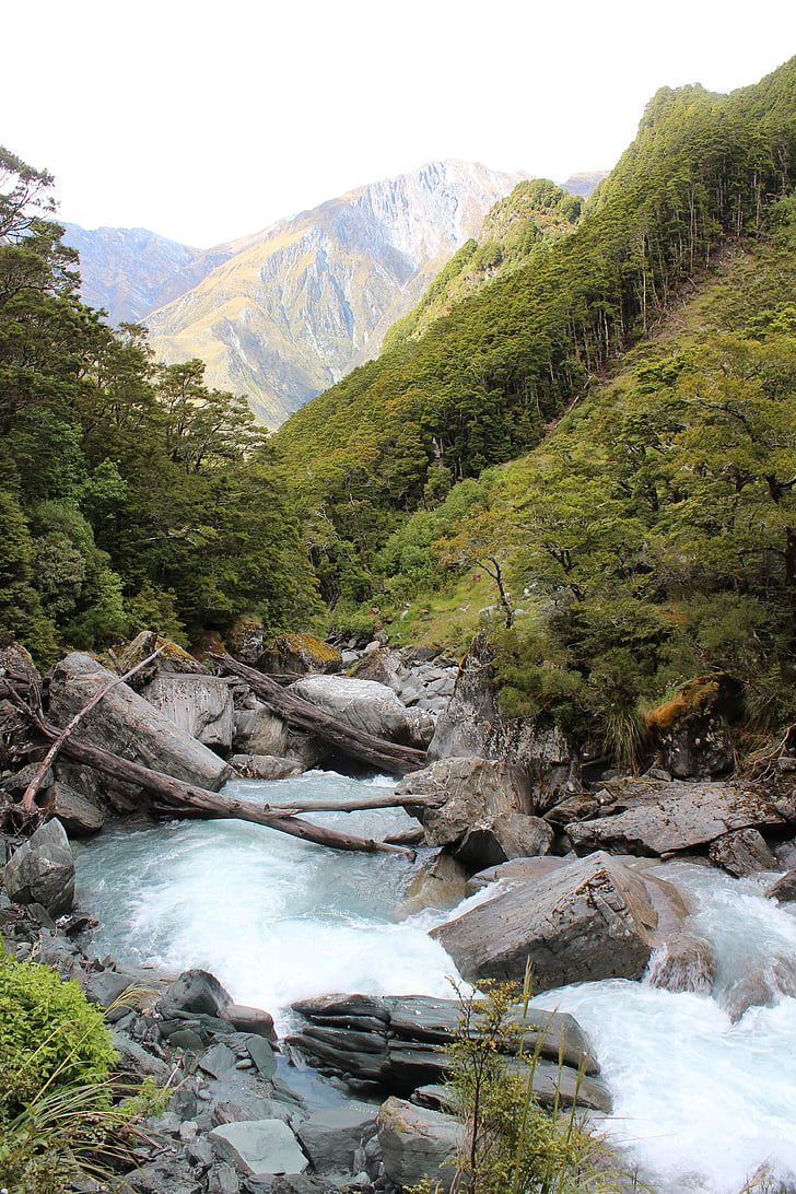водопад, пейзаж, изглед, планински, трекинг, Нова Зеландия