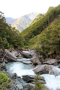 Wasserfall, Landschaft, Blick, Berg, Trekking, Neuseeland