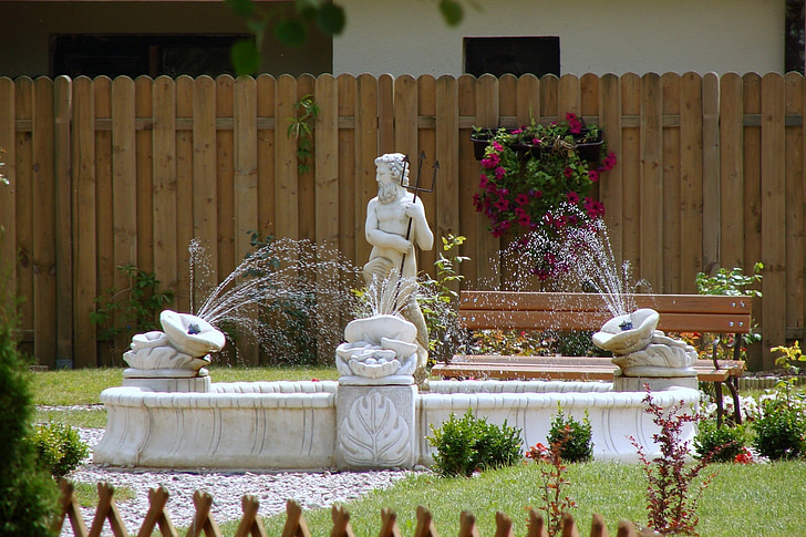 neptune, fountain, garden, sculpture, water, architecture