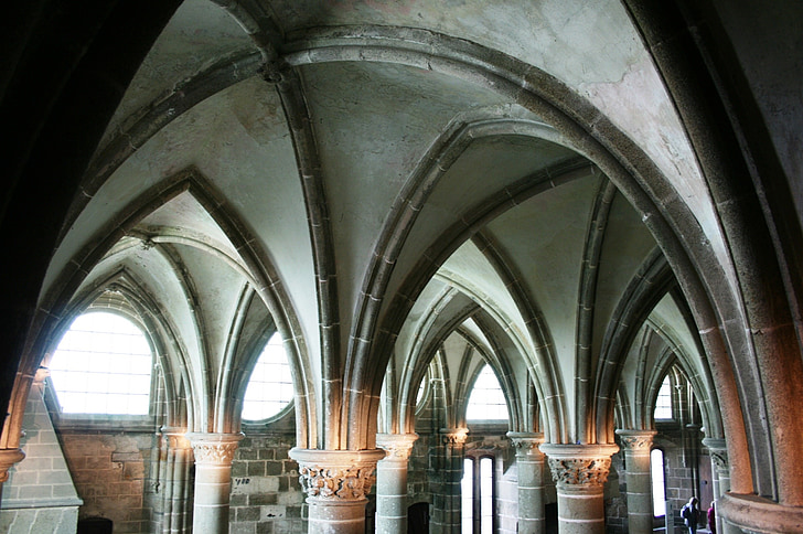 Мон-Сен Мішель, абатство, Нормандія, Франція, середньовіччя, середньовічної архітектури