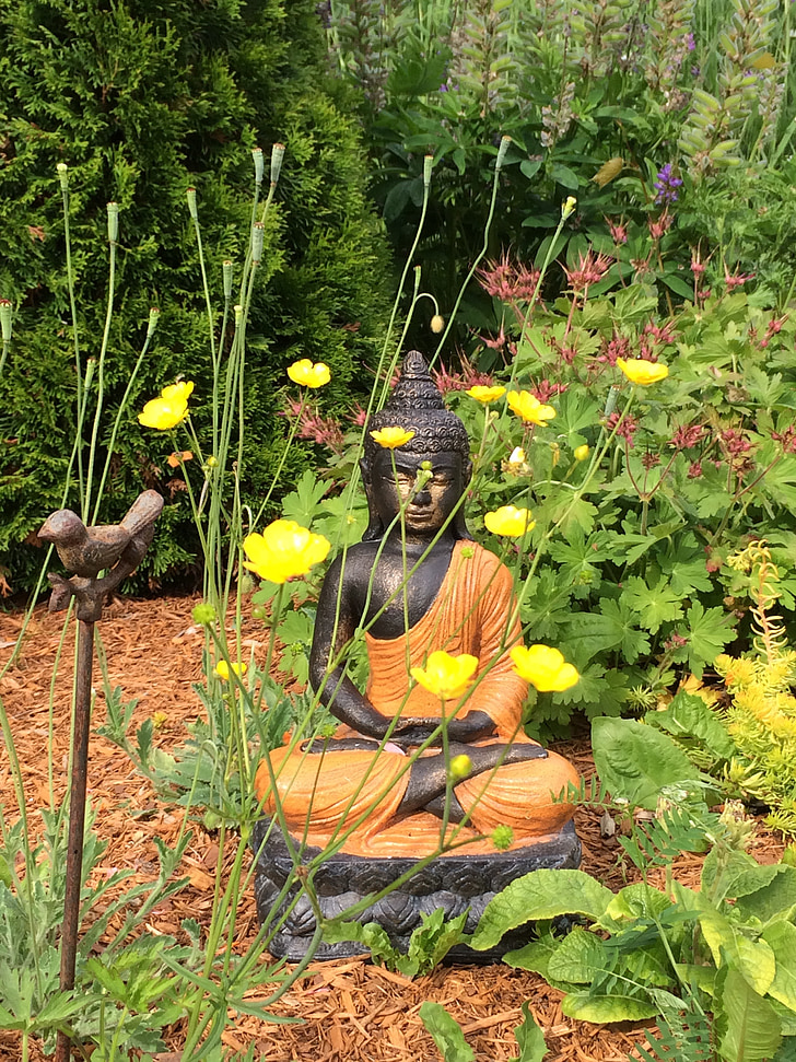 flowers, peaceful, sculpture, figure, buddhism, zen, serenity