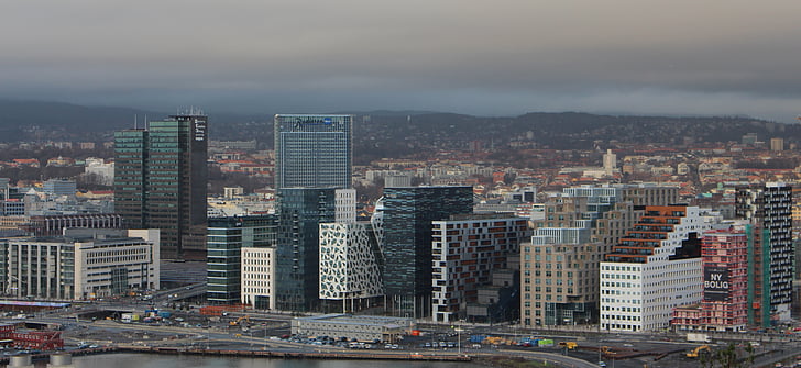 Oslo, Norvegia, Oslofjord, città, moderno, grattacielo, Scandinavia