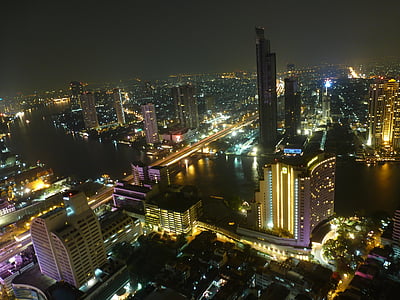 Bangkok, cakrawala, Thailand, pencakar langit, malam, Kota, kota besar