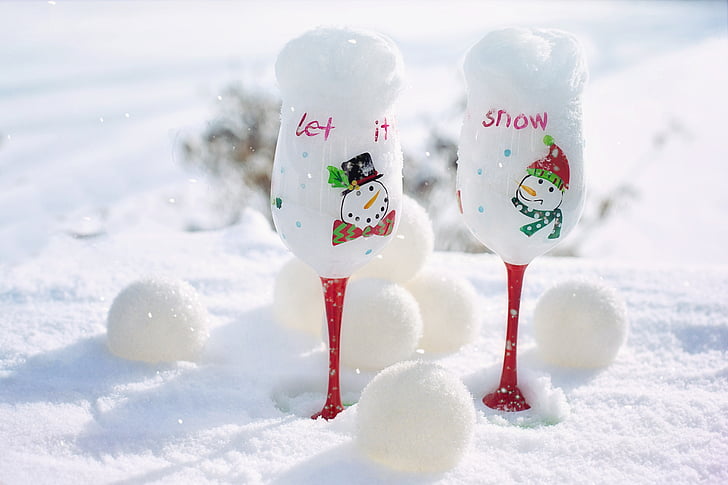 зимни, сняг, чаши, снежни топки, студено, сезон, Коледа