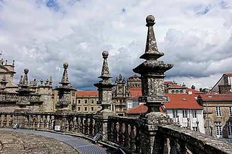 Santiago de compostela, Katedrala, na krovu, ograda, kamena, arhitektura, povijesne