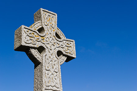 kříž, keltské, Skotsko, obloha, modrá, náboženství, křesťanství