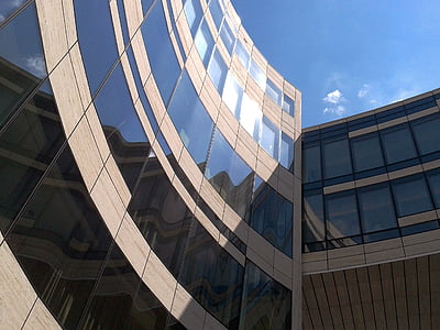 Architektúra, moderné, budova, fasáda, Düsseldorf, modrastá, zrkadlenie