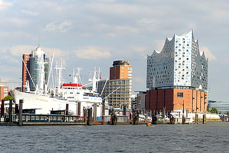 bangunan, Elbe philharmonic hall, gedung konser, Hamburg, Port, Pelabuhan, kapal laut