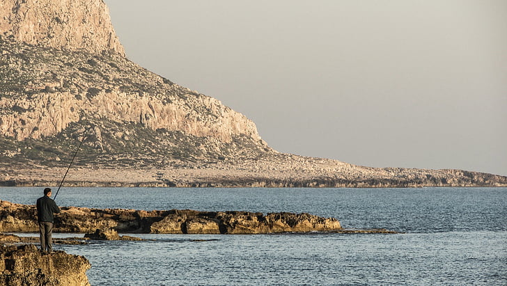 Chypre, greko Cavo, Parc national, paysage, pêcheur, pêche, solitude