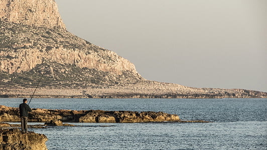 cyprus, cavo greko, national park, landscape, fisherman, fishing, solitude