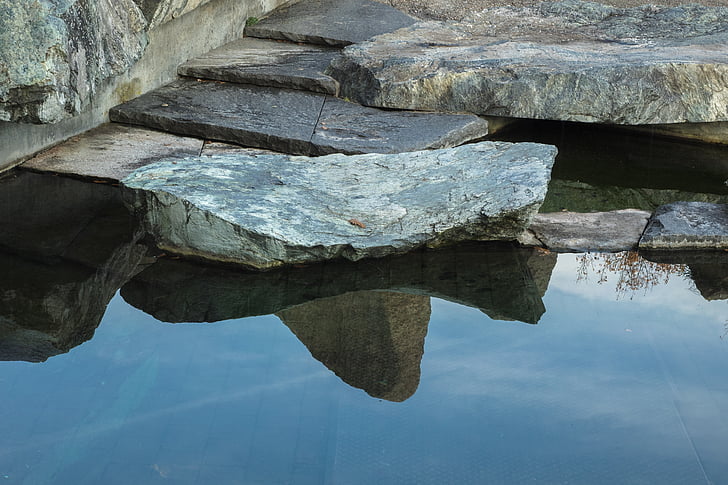 lake, stones, rock, nature, beach, blue, mirroring