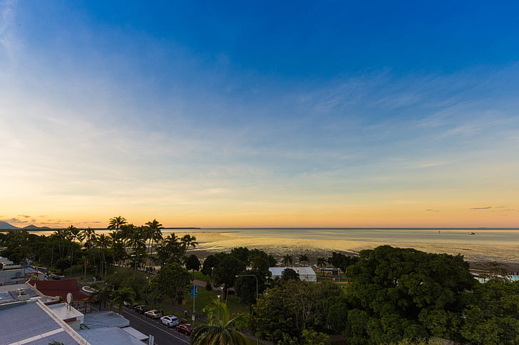 Cairns zonsondergang, Melbourne, fotograaf, zee, zonsondergang, strand, kustlijn