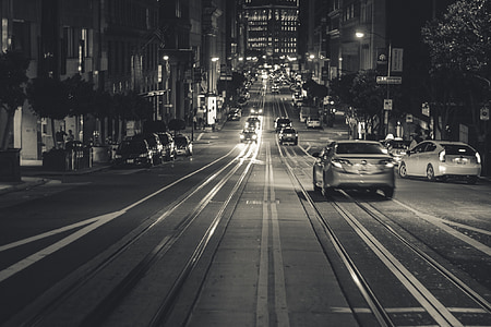 ciutat, carrers, cotxes, carreteres, nit, nit, llums