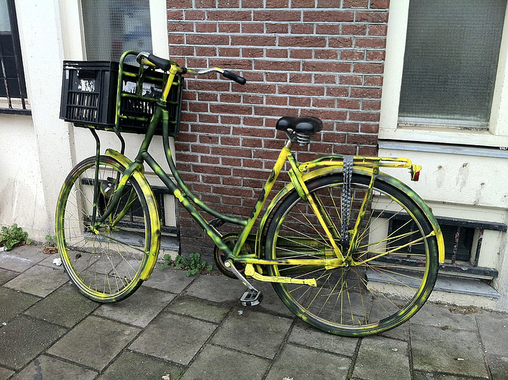 bicicletes, vell, bicicleta, retro, anyada, transport, groc