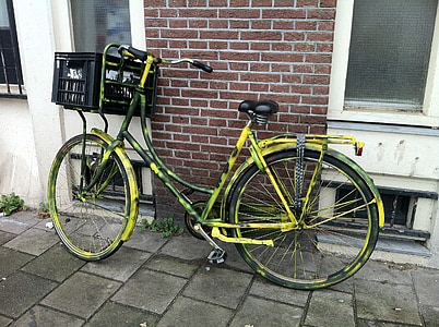 cykel, gamle, cykel, retro, vintage, transport, gul